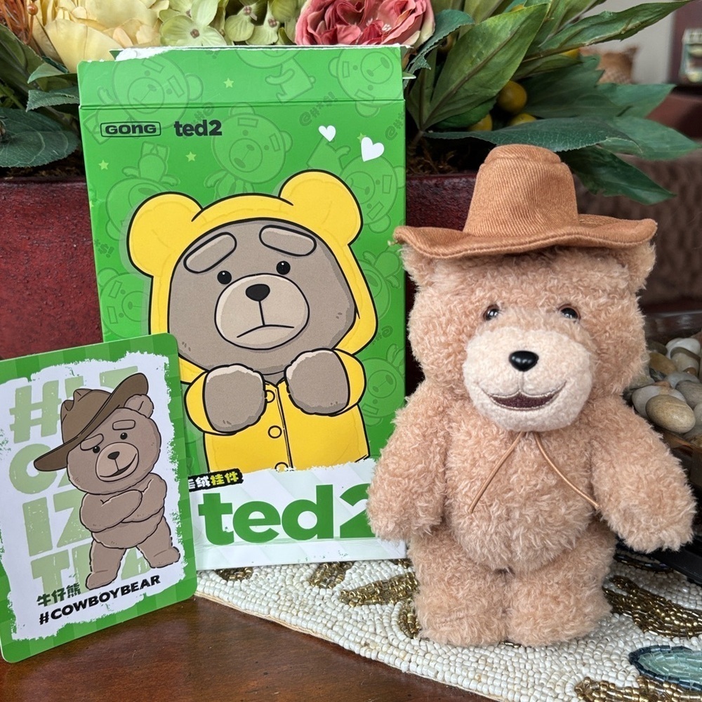 Pop Mart Ted 2 Action Plush Figure Pendant Cowboy Bear Keychain Bag Charm Toy